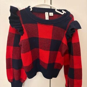 Janie and Jack Red and Navy Plaid Sweater (size 4, but fits like 2 T after wash)